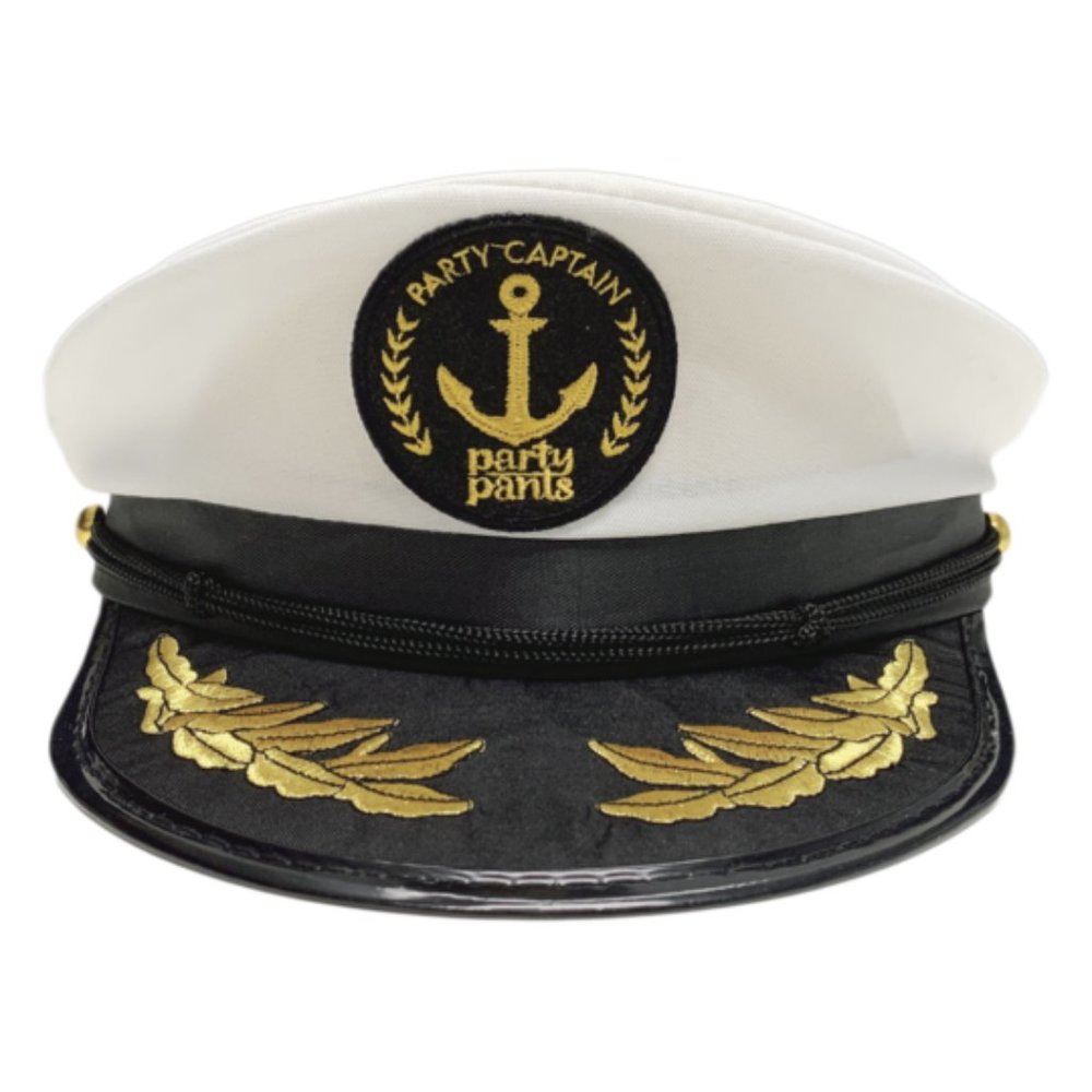 Party Pants Adult White Costume Captain's Hat - Adjustable